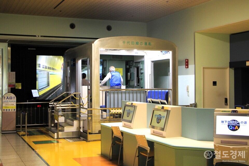 과거 운행했던 전동차의 선두부와 운전실을 활용해 '지하철 체험' 장비를 만든 도쿄 지하철 박물관. / 박장식 객원기자