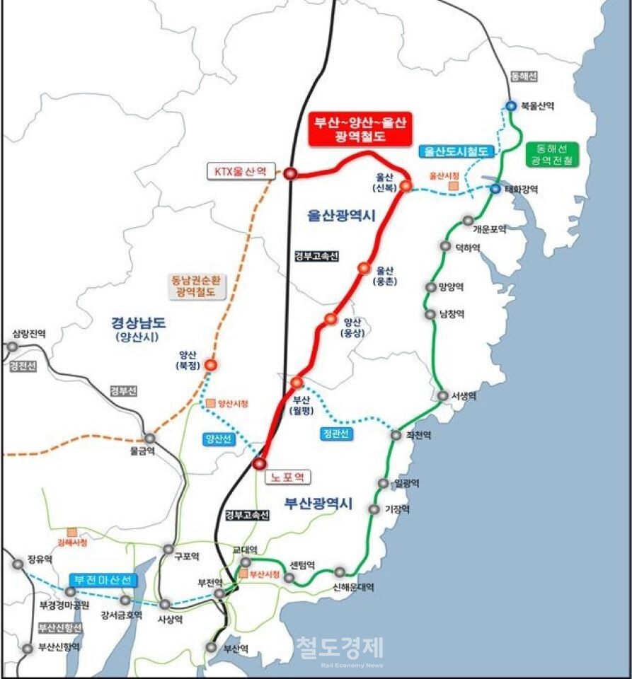 부산-양산-울산 광역철도 노선도. / 사진=부산시